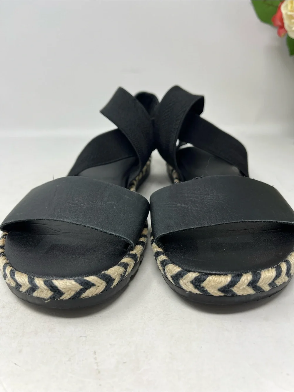 SOREL Ella II Leather Strappy Stretch Sandal Minimalist Espadrille Flats SZ 6.5